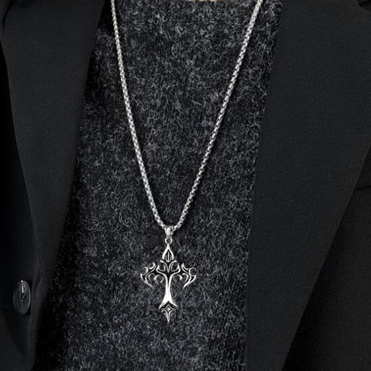 Flame Cross Pendant Necklace Stainless Steel Cross Necklace for Men & Women, Retro Hip Hop Jewelry