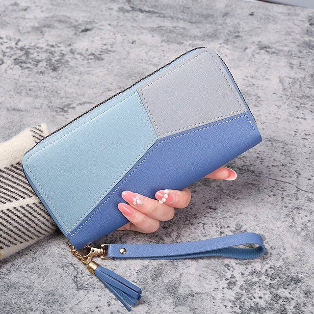 Fashion Zipper Wallets, Womens Long Purses, Handbags Coin Purse Cards Holder Leather Billfold Wallet