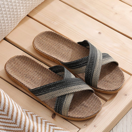 Mens Summer Linen Slides, Flax Slippers, Non-Slip Casual Home Flip Flops, Indoor Male Sandals, Multi-Style Pantoufle