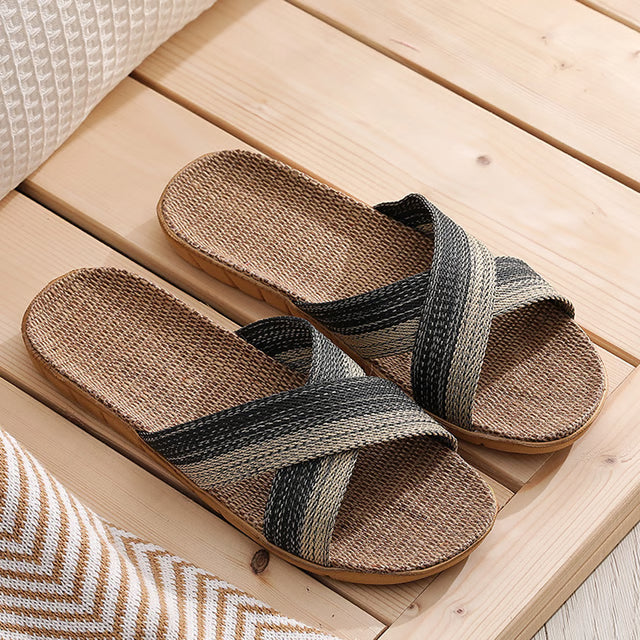 Mens Summer Linen Slides, Flax Slippers, Non-Slip Casual Home Flip Flops, Indoor Male Sandals, Multi-Style Pantoufle