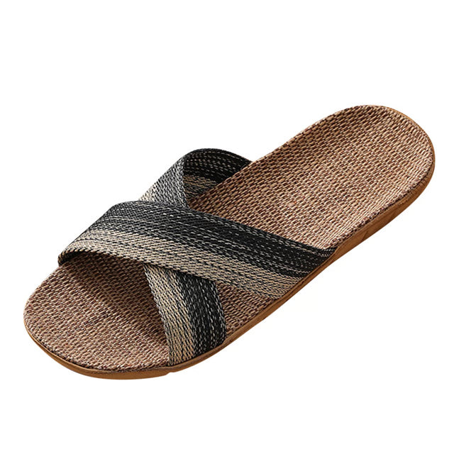 Mens Summer Linen Slides, Flax Slippers, Non-Slip Casual Home Flip Flops, Indoor Male Sandals, Multi-Style Pantoufle