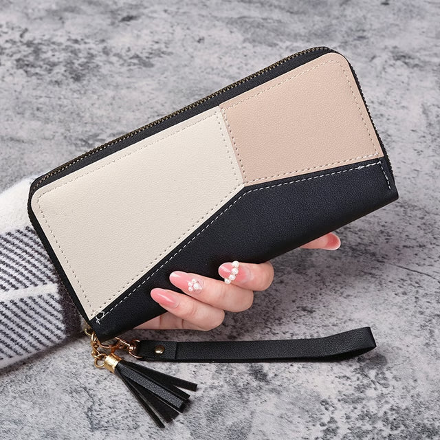 Fashion Zipper Wallets, Womens Long Purses, Handbags Coin Purse Cards Holder Leather Billfold Wallet