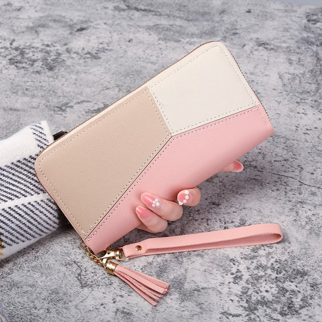 Fashion Zipper Wallets, Womens Long Purses, Handbags Coin Purse Cards Holder Leather Billfold Wallet