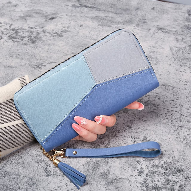 Fashion Zipper Wallets, Womens Long Purses, Handbags Coin Purse Cards Holder Leather Billfold Wallet